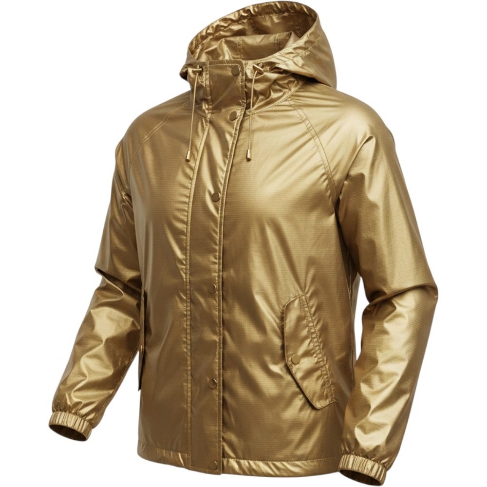 Lauren Ralph Lauren Windbreaker Women L Gold Metallic Hooded Mesh Lined Ripstop